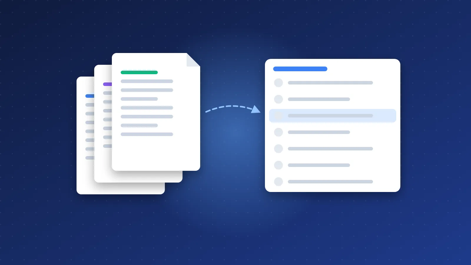 Illustration of a stack of articles being published to an article directory list